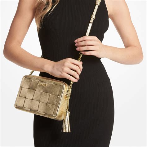 Ginny Medium Metallic Woven Leather Crossbody Bag 